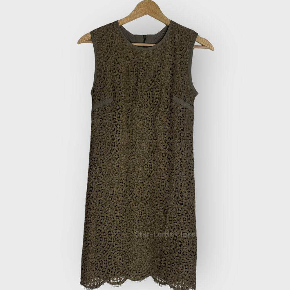 Jenni Kayne Olive Green Shift Dress XS Eyelet Sleeveless Scallop